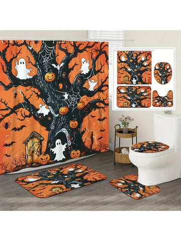 Transform your bathroom into a spooky yet stylish space with our Vintage Pumpkin Ghost Tree Halloween Bathroom Set! This set includes a shower curtain, rug, bath mat, and more, all featuring a vintage-inspired design of pumpkins, ghosts, and trees. Perfect for adding a touch of Halloween charm to your home.