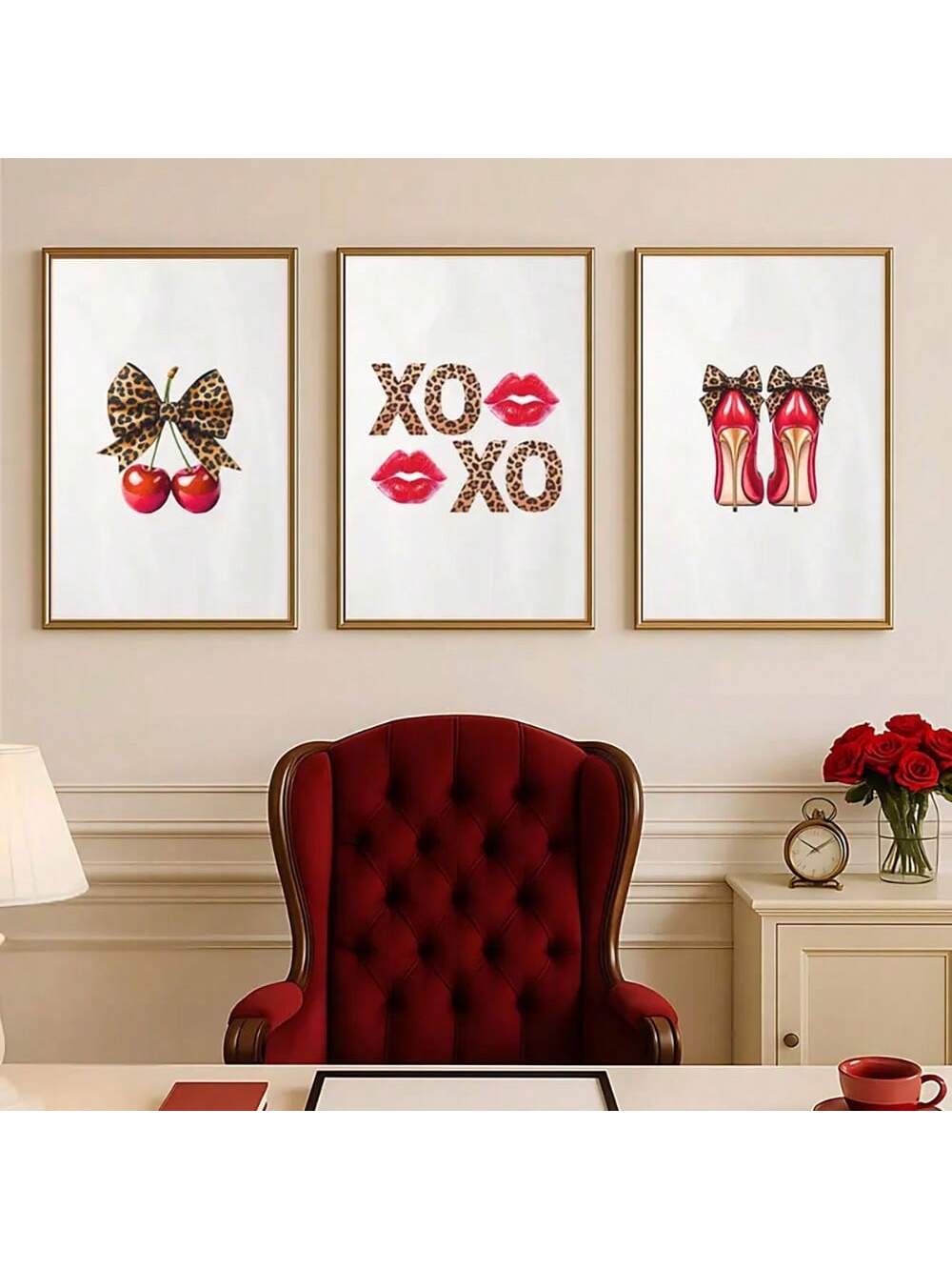 Transform your space into a chic sanctuary with this stunning set of three vintage red cheetah wall art prints. Each poster features bold leopard patterns in rich crimson tones, perfect for adding personality and glamour to any room. Whether you're decorating a bedroom, dorm, or living area, these stylish prints bring a touch of wild sophistication and retro flair. Easy to display and instantly impactful, they're the perfect way to express your unique aesthetic and create an Instagram-worthy backdrop that r