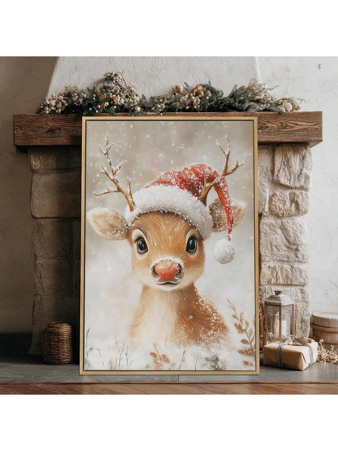 Celebrate the holiday spirit with this charming vintage reindeer oil painting. Printed on frameless canvas, it brings a timeless, rustic feel to your classic Christmas decor. Perfect for adding a warm, festive touch to any room, this artwork captures the cozy magic of the season with playful elegance.