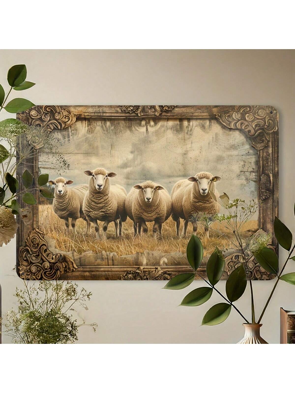 Add a touch of nostalgia to your space with this Vintage Rustic Farm Sheep Metal Tin Sign. Measuring at 12x8 inches, it's perfect for any home, bar, cafe, or restaurant. It's a fun and quirky piece that will surely bring a smile to your face.