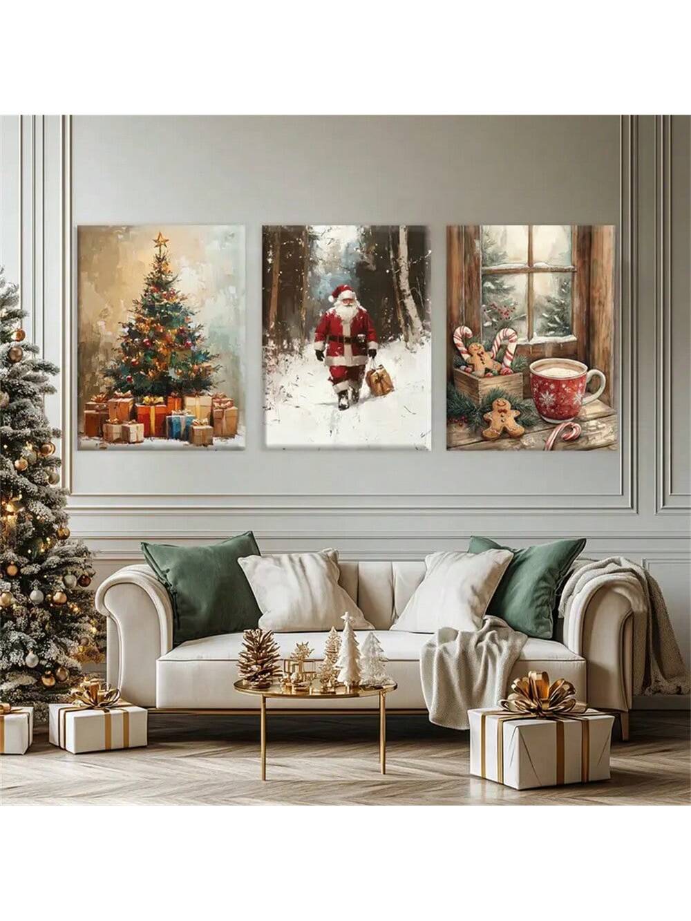 Bring festive cheer to any room with this charming vintage-inspired Christmas wall art featuring jolly Santa Claus and whimsical gingerbread designs. Perfect for creating holiday magic in your home, office, or seasonal displays, this piece captures the warmth and nostalgia of classic Christmas traditions. The playful vintage aesthetic adds character and personality to your decor while evoking cozy holiday memories. Whether you're decorating for the season or looking for year-round festive flair, this deligh