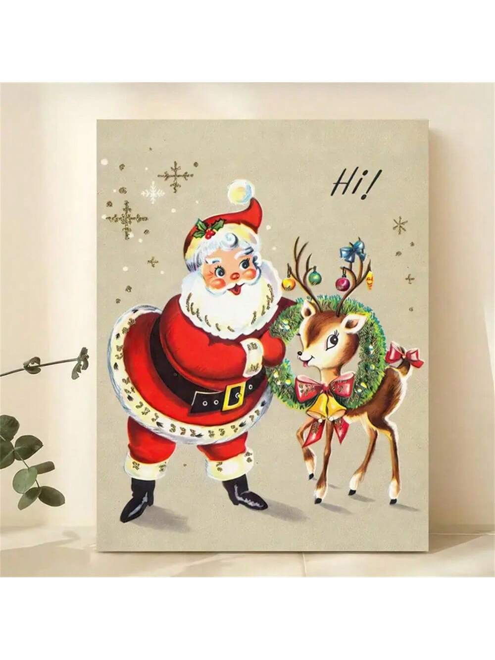 Bring nostalgic holiday magic to your walls with this charming vintage Santa and reindeer canvas art print. Featuring classic retro aesthetics and warm, cheerful colors, this festive piece captures the whimsical spirit of Christmas past. Perfect for living rooms, bedrooms, or seasonal displays, it adds instant holiday cheer to any space. Whether you're decorating for the season or keeping the festive vibes year-round, this delightful print celebrates the joy and wonder of Santa's sleigh ride. A timeless add
