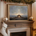 Vintage Starry Nativity Christmas Wall Art Print, Abstract Baby Jesus Canvas Poster 