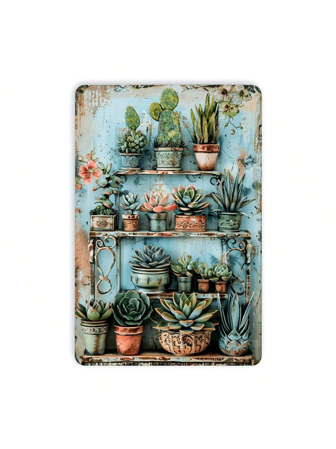 Add a touch of quirkiness to your home, bar, cafe, or garage with our Vintage Succulent Metal Tin Sign! This charming wall art will bring a playful and unique touch to any space. Hang it up and let it add a fun and stylish element to your decor.