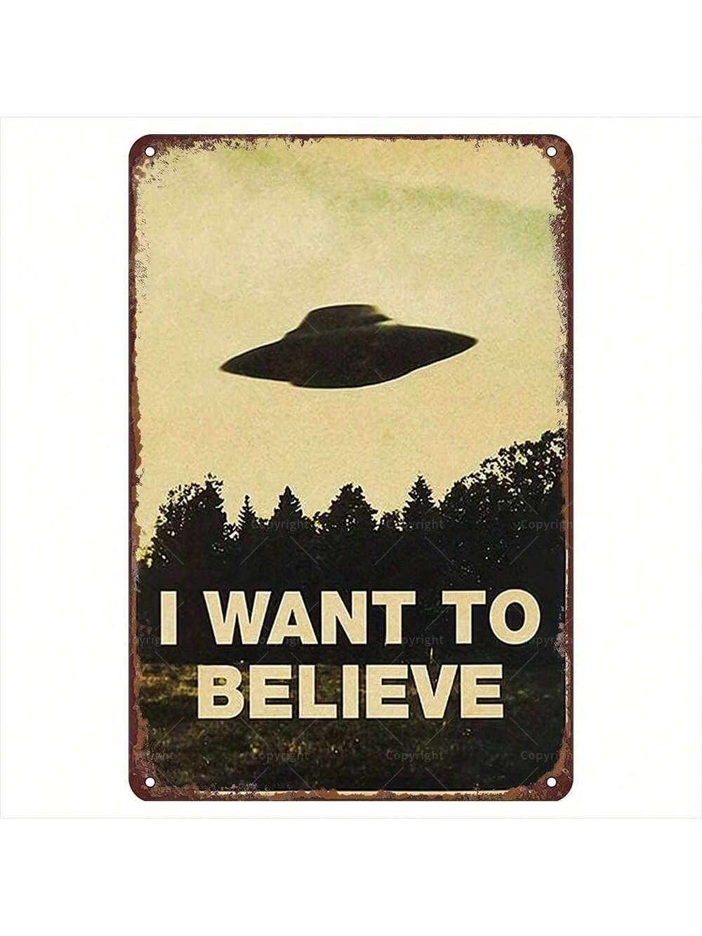 Add a touch of extraterrestrial charm to your space with this Vintage UFO Metal Tin Sign! Perfect for enthusiastic alien collectors and enthusiasts, this unique wall decor will make your home stand out. A must-have for anyone who loves all things UFO.
