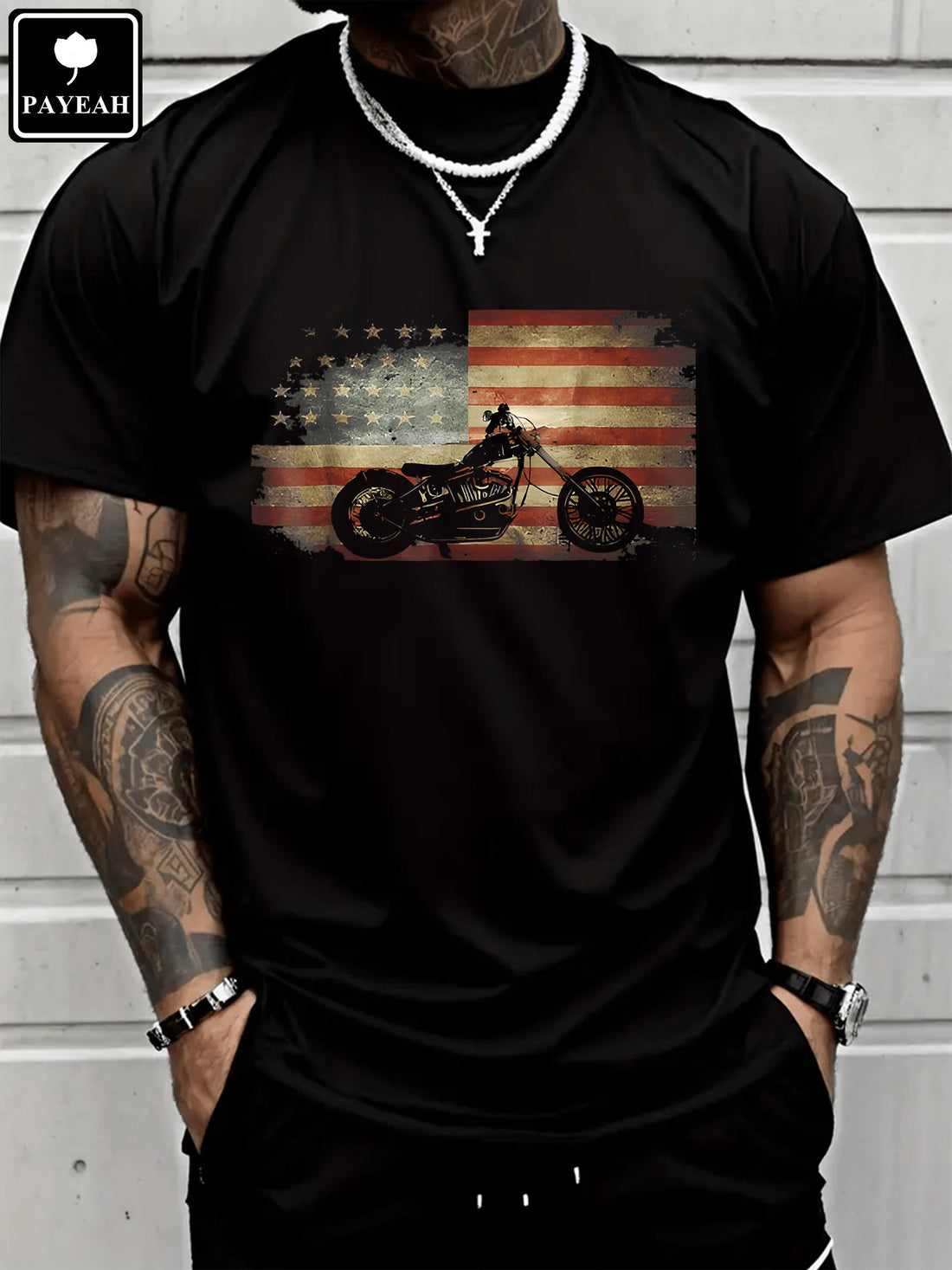 Show your patriotic spirit with our Vintage USA Flag Motorcycle Biker T-Shirt! This heavy cotton tee combines American pride with biker attitude, perfect for road trips, rallies, or just cruising around town. Rugged enough for the open road yet comfy enough for everyday wear – because nothing says freedom like stars, stripes, and a rumbling engine!