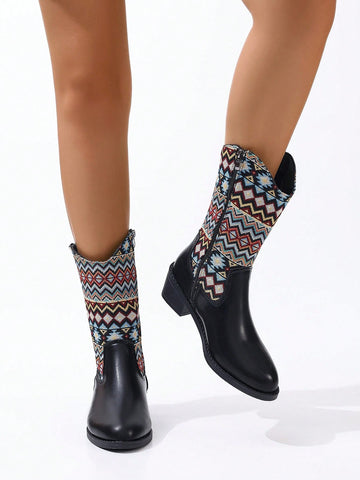 Experience a vintage vibe with our Embroidered Chunky Heel Mid-Calf Riding Boots. With intricate embroidery and a sturdy heel, these boots offer comfort and style for all-day wear. Elevate your wardrobe with this timeless addition.