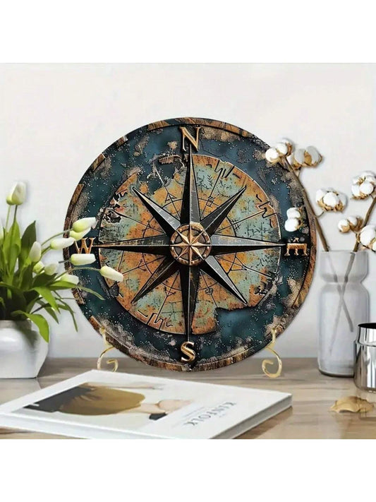 Expertly crafted from sturdy metal, this Vintage Viking Compass Star Metal Wall Decor is a must-have for any home or yard. Its rustic 8x8 inch design adds a touch of vintage charm to any space, while its durable construction ensures long-lasting beauty. Add a touch of history and style to your décor with this stylish plaque.