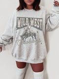 Get ready to wrangle some serious style with our Vintage Western Style Casual Drop Shoulder Sweatshirt for Women. This sweatshirt features a unique vintage western design and comfortable drop shoulder fit that will have you looking stylish and feeling cozy. Yeehaw!