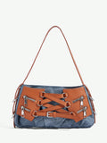 This Vintage Y2K Motorcycle Style Shoulder Bag is perfect for adding some edge to your wardrobe. Crafted with a unique PU patchwork design, it offers both style and durability. Its versatile shoulder strap allows for easy carrying, making it a must-have for any fashion-forward individual.