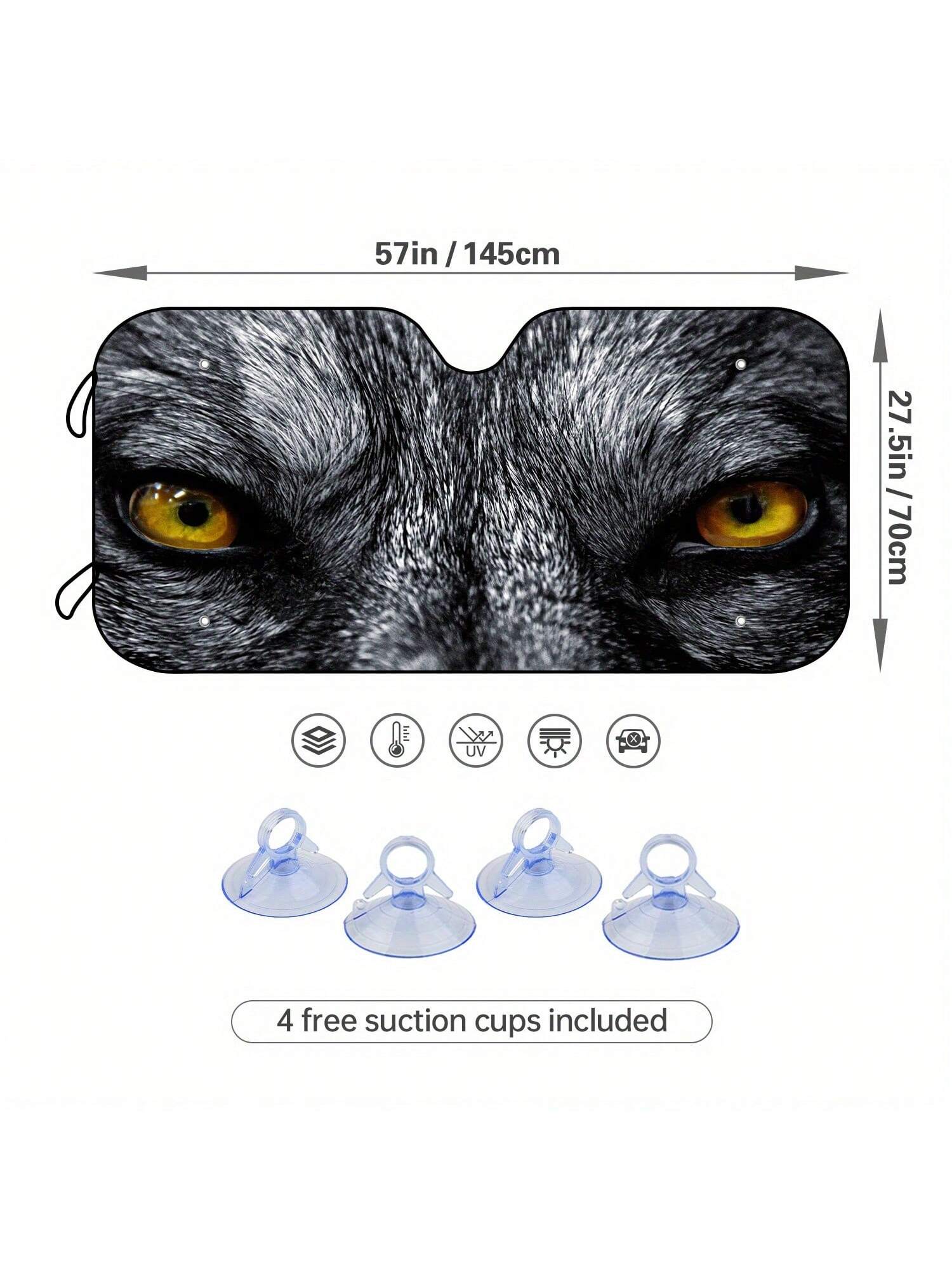 Stay cool and protected in your car with the Vivid Wolf Yellow Eye Car Windshield Sun Shade. Designed to block UV rays and keep your vehicle cool, this sun shade adds a touch of quirky style with its vivid yellow wolf eye design. Enjoy a cool and playful ride!