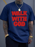 Gear up for your walk with God in this bold red heavyweight cotton athletic t-shirt. The digital print features a playful take on the phrase 