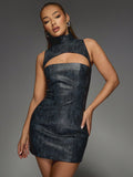 Get ready to rock any occasion with our bold and edgy Washed Faux Leather High-Neck Bodycon Mini Dress! The cut-out detail adds a touch of drama to this sleek dress. Get your edgy vibes on and turn heads with this statement piece!