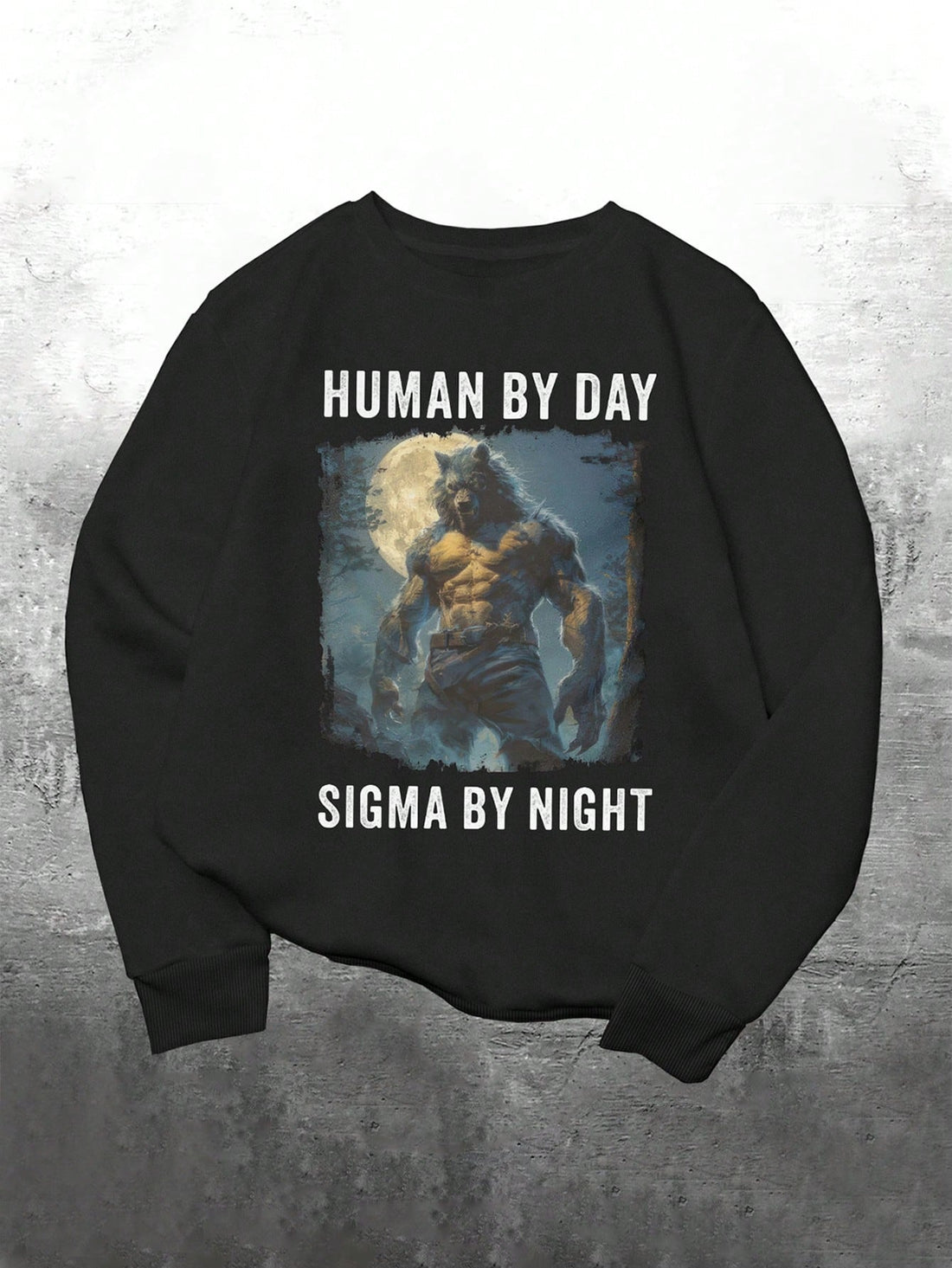 Unleash your inner Sigma with the Werewolf Meme Sweatshirt! Transform from human by day to Sigma by night, and embrace your unique, quirky personality. Made with high-quality materials, this sweatshirt is perfect for showing off your fun and playful side. Get ready to howl with laughter in this one-of-a-kind sweatshirt.