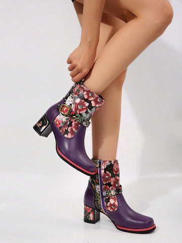 Experience the perfect blend of Western charm and chic style with our Printed Leather Patchwork Ankle Boots. With a metal buckle detail and patchwork design, these boots are not only trendy but also durable and comfortable. Add a touch of unique flair to your outfit with these must-have boots.