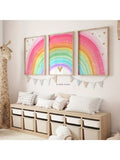 Bring joy and charm to your little girl's room with this whimsical 3-piece canvas set featuring pink rainbows and heart designs. Each piece bursts with playful colors and dreamy shapes, creating a cheerful atmosphere that sparks imagination and sweetness. Perfect for adding a cozy, magical touch to any bedroom wall.