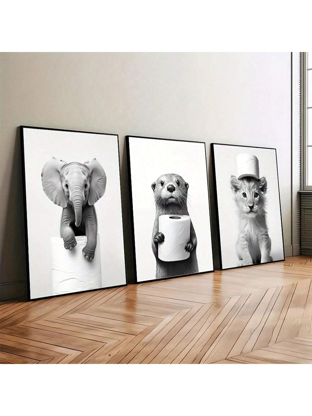 Spruce up your walls with our Whimsical Animal Trio wall art set! This quirky and playful set features frameless black and white prints, perfect for adding a touch of whimsy to any home decor. Make a statement with these unique prints that are sure to add a fun and stylish touch to any room.