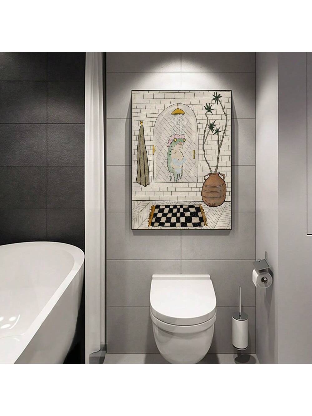 Add a splash of charm to your space with this Whimsical Bath Frog Oil Painting Canvas. Featuring a playful frog enjoying bath time, this vibrant artwork brings a fun and quirky touch to any room. Perfect for those who love unique home decor, it brightens walls and sparks conversation with its joyful, lighthearted vibe.