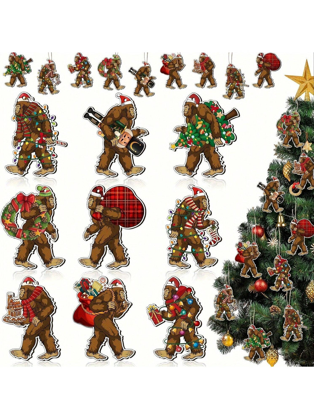 Enhance your holiday decorations with our Whimsical Bigfoot Christmas Tree Ornament Set. This 27-piece wooden set brings a unique touch to your tree, spreading fun holiday cheer. Crafted with quality materials, each ornament features intricate designs that will delight both children and adults alike.