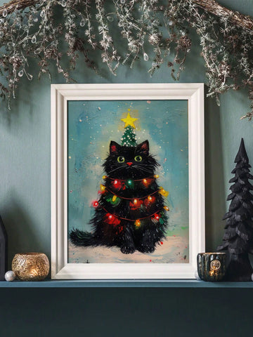 Add a touch of festive fun with this Whimsical Black Cat Christmas Tree oil painting. Its playful design brings holiday cheer and a smile to any room, making it a delightful conversation starter. Perfect for cat lovers and holiday enthusiasts alike, this unique piece adds charm to your seasonal decor or makes an unforgettable gift. Celebrate the season with a quirky twist!