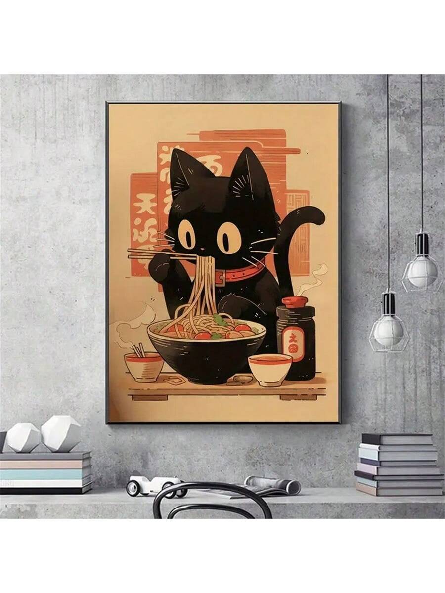 Add a touch of whimsy to your surroundings with our Whimsical Black Cat Enjoying Noodles Canvas Art. This unique piece is perfect for both home and office decor, showcasing a playful feline enjoying a bowl of noodles. Made with high-quality canvas, this art piece will add character and charm to any space.