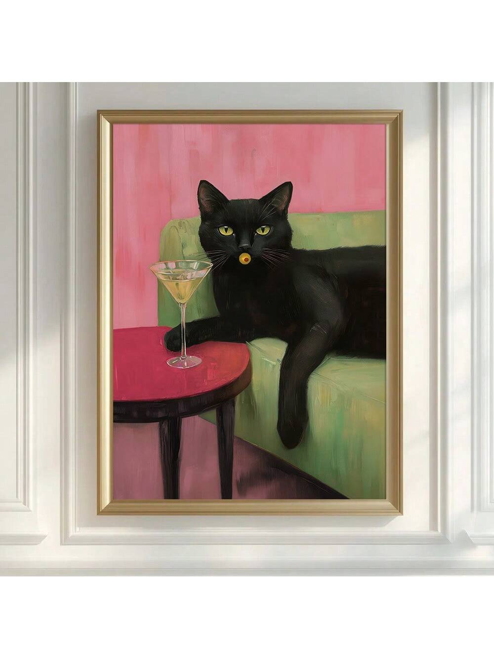 Add a splash of charm and fun to your space with this Whimsical Black Cat With Martini Canvas Art. Perfect for living rooms or kitchens, this vintage-style piece playfully blends cocktail culture with feline finesse, creating a lively focal point that sparks conversation and smiles. Its quirky design brightens any room with a touch of sophisticated whimsy.