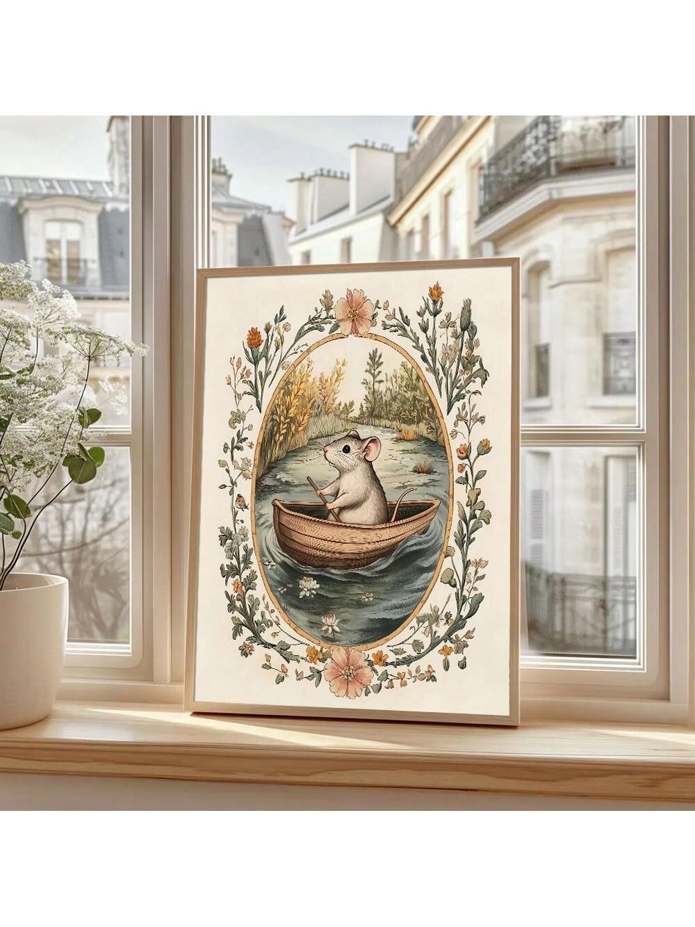 Bring enchanting character to any room with this whimsical boho botanical mouse wall art poster. Featuring a charming mouse surrounded by vintage-inspired florals and botanical elements, this canvas print seamlessly blends playful design with sophisticated aesthetics. Perfect for nurseries seeking personality beyond traditional themes, or modern homes embracing eclectic decor styles. The soft, muted color palette complements various interior schemes while the detailed botanical illustrations add visual dept