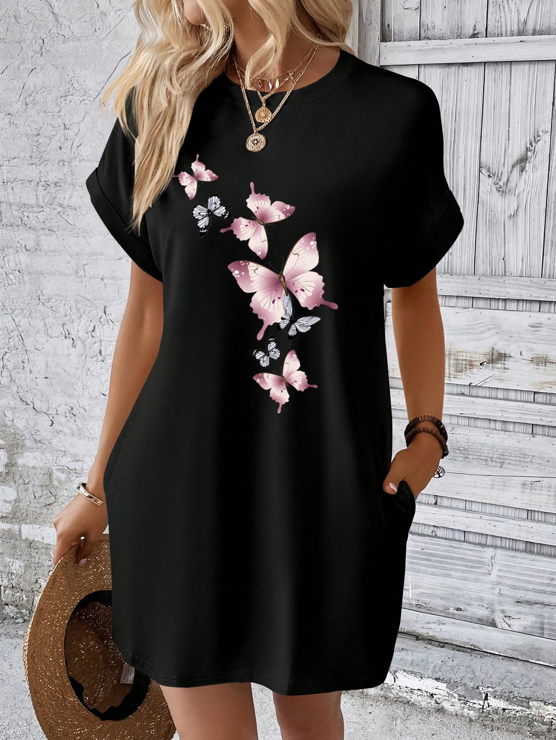 This dress is as charming as it is functional. Made with a whimsical batwing tee design and hidden pockets, it's perfect for those who like to add a touch of fun to their wardrobe. Plus, you'll never have to worry about losing your keys or phone again with the hidden pockets!