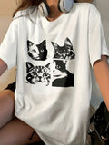 Unleash your inner cat lover with our Whimsical Cat Vibes Drop Shoulder T-Shirt. Made with a comfortable and stylish drop shoulder design, this t-shirt is perfect for any feline enthusiast. Show off your love for cats with this fun and unique shirt.