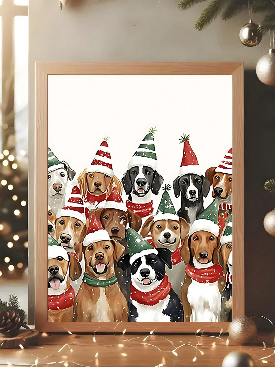 Add a touch of festive cheer to your home with this Whimsical Christmas Dog Poster. Featuring an adorable dog sporting a Santa hat, this playful winter wall art brightens any room with holiday spirit. Perfect for dog lovers and those who enjoy cute, seasonal decor, it brings warmth and joy to your festive celebrations.