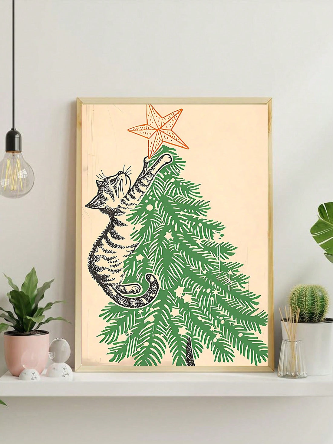 Bring festive cheer and feline charm to any space with this delightful canvas art print. Featuring a whimsical cat nestled among minimalist Christmas tree designs, it's the perfect blend of holiday spirit and quirky personality. Ideal for cat lovers and modern decor enthusiasts alike, this playful piece adds warmth to living rooms, bedrooms, offices, or creative studios. The clean, contemporary aesthetic complements any interior style while celebrating the season with a touch of humor and joy. A unique gift