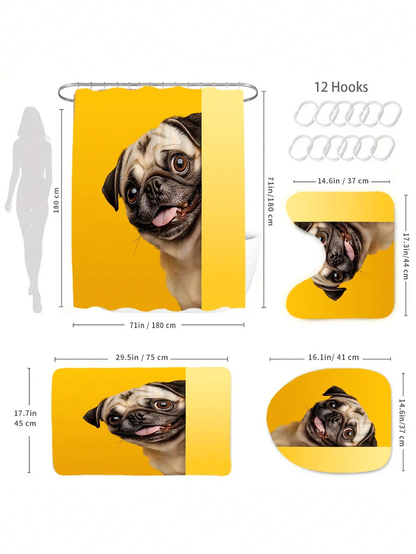 Brighten your bathroom with our playful Dachshund Shower Curtain Set! Adorable wiener dogs frolic against a cheerful yellow backdrop, bringing personality to your daily routine. Complete with 12 hooks for easy installation, this whimsical set makes the perfect gift for dachshund enthusiasts or anyone looking to add a splash of fun to their bathroom decor.