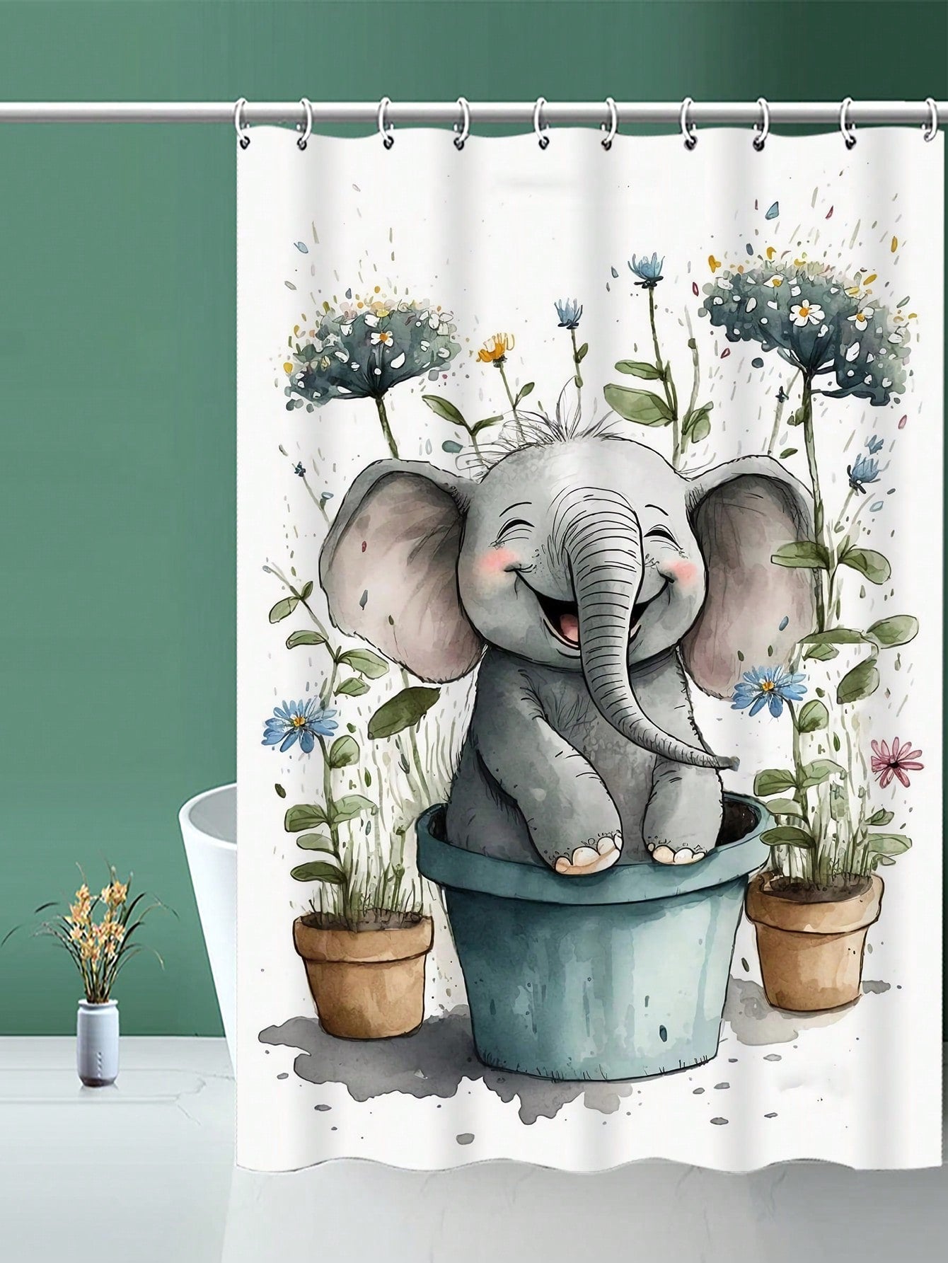 Add a touch of playfulness to your bathroom with our Whimsical Elephant Floral Shower Curtain. Not only does it feature a unique and fun elephant design, but it's also waterproof, making it both stylish and practical for any bathroom. Elevate your bathroom décor with this one-of-a-kind shower curtain.