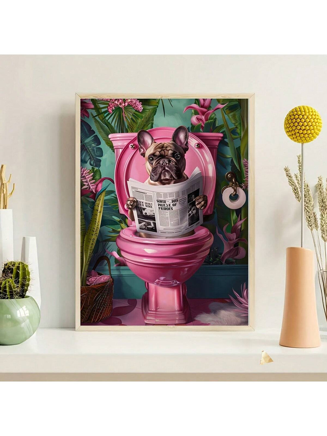 Add a playful touch to your bathroom or office with this whimsical French Bulldog canvas art print. Featuring a charming pup engrossed in reading while on the toilet, this fun piece brings lighthearted humor and personality to any space. Crafted on high-quality canvas, it’s a delightful way to brighten up your walls and spark smiles from all who see it.