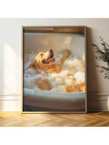 Add a splash of fun to any room with this Whimsical Golden Retriever Bubble Bath Canvas Art. Featuring a cheerful retriever surrounded by bubbly joy, this playful piece brings warmth and lighthearted charm to your home or office. Perfect for dog lovers, it brightens your space with a touch of happiness and innocence.