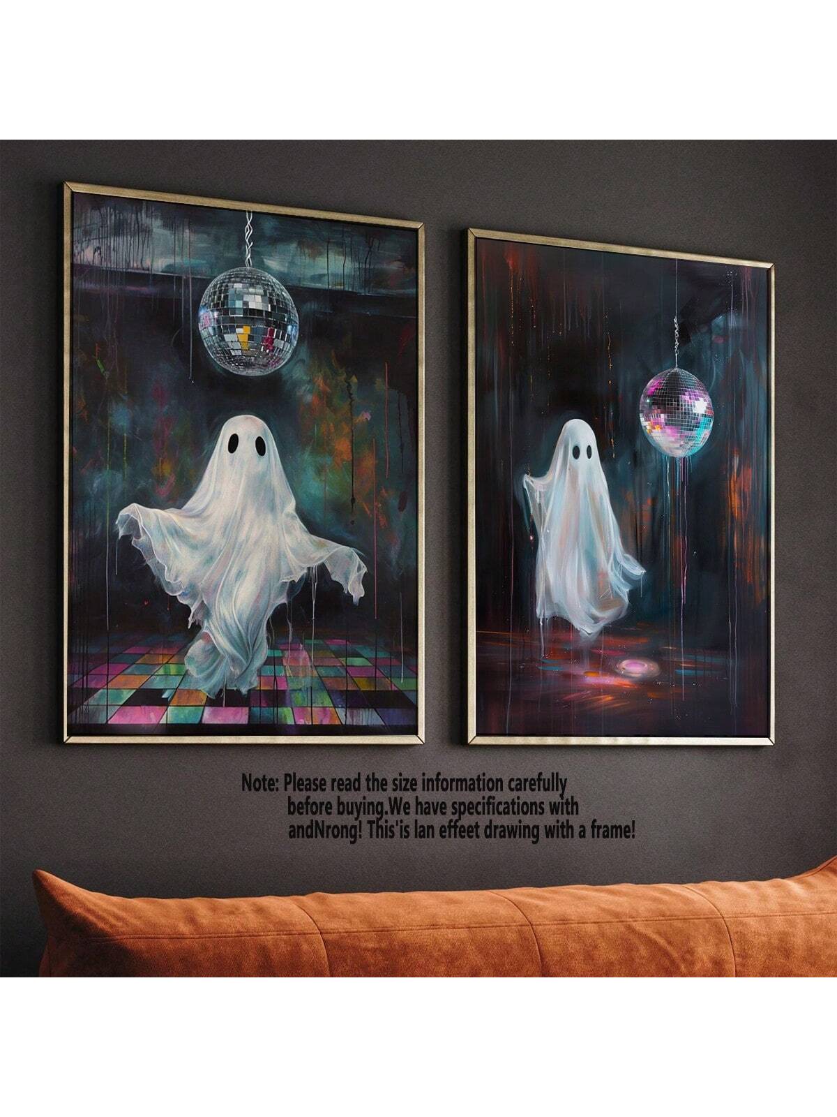 Add a playful touch to your vintage home decor with these 2-piece canvas prints featuring whimsical Halloween ghosts dancing on disco balls. Perfect for bringing festive fun and retro vibes to any room, these prints combine spooky charm with a groovy twist. Celebrate the season in style with art that’s both quirky and eye-catching.