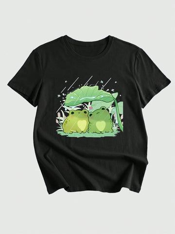 Introducing our Whimsical Kawaii Frog Print Tee, the perfect addition to any wardrobe. Made for both school and casual wear, this tee features a playful and cute frog print that is sure to make a statement. With its unique design and comfortable fit, you'll love wearing this tee all day long.