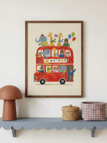 Bring a touch of London charm to your child's room with this delightful canvas wall art featuring a whimsical bus design. Perfect for nurseries, playrooms, and bedrooms, this colorful cartoon-style piece adds personality and imagination to any space. Ideal for boys and girls alike, it makes a wonderful addition to birthday celebrations, baby showers, or everyday décor. The vibrant multicolor palette complements various room themes while the durable chemical fiber canvas ensures long-lasting quality. 