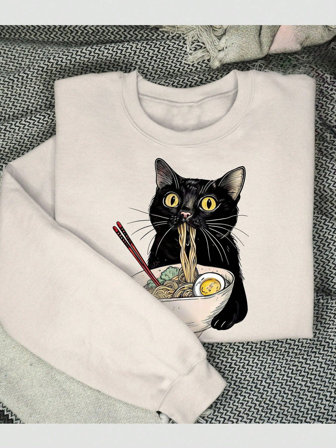 Indulge in the ultimate comfort of our Whimsical Noodle Cat Sweatshirt for Food Lovers! Show off your love for food and felines with this retro black cat design, now available in plus sizes. Perfect for cozy nights indoors or casual outings. Meow-velous, indeed!