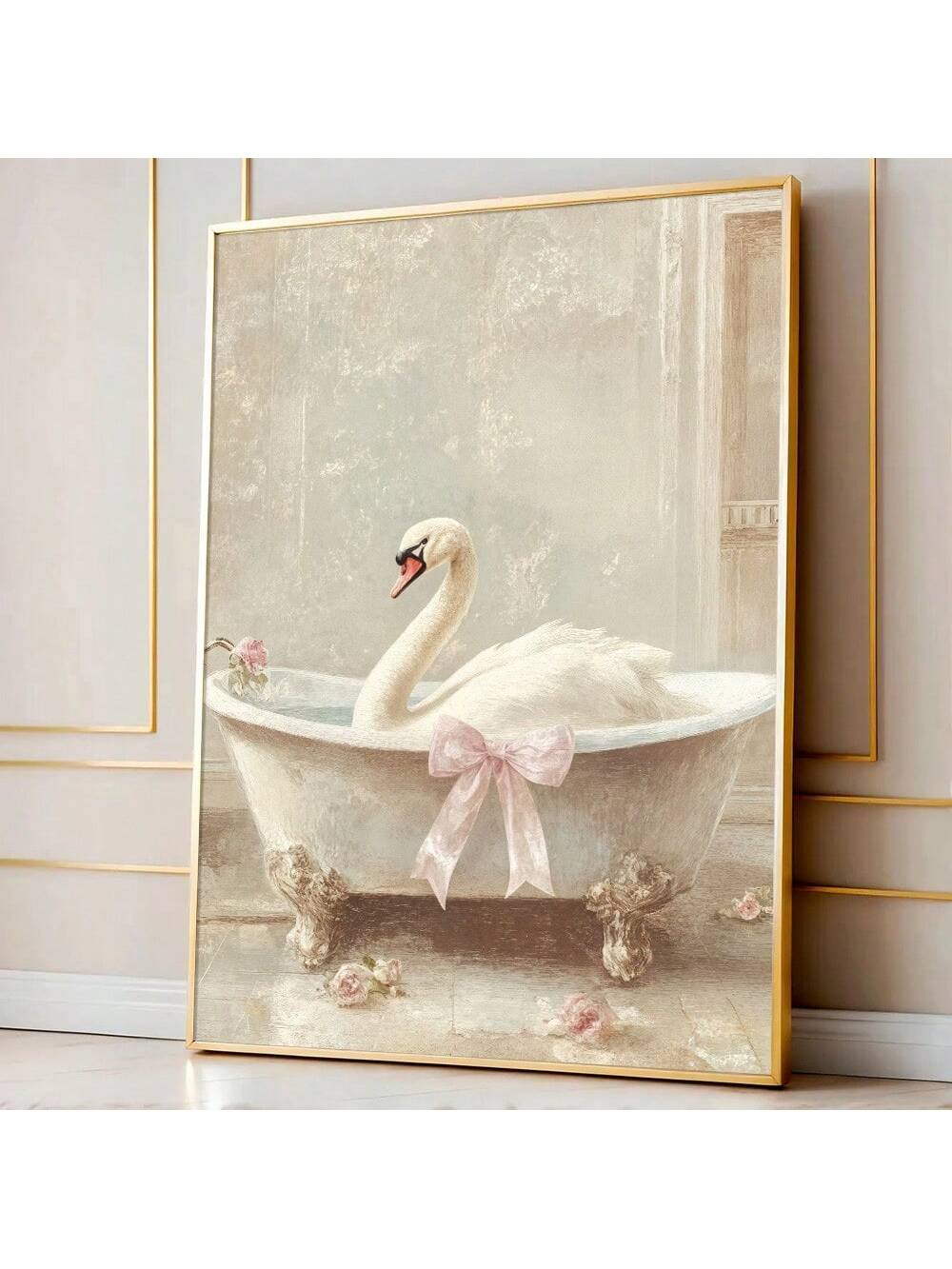 Add a splash of fun charm to your space with this Whimsical Pink Bow Swan Wall Art Poster. Featuring a playful swan adorned with a vibrant pink bow, this canvas print brings a joyful, maximalist vibe to any bathroom or home décor. Its bright colors and quirky design make it a delightful focal point that elevates your walls with personality and cheer. Perfect for those who love a touch of whimsy in their everyday surroundings.