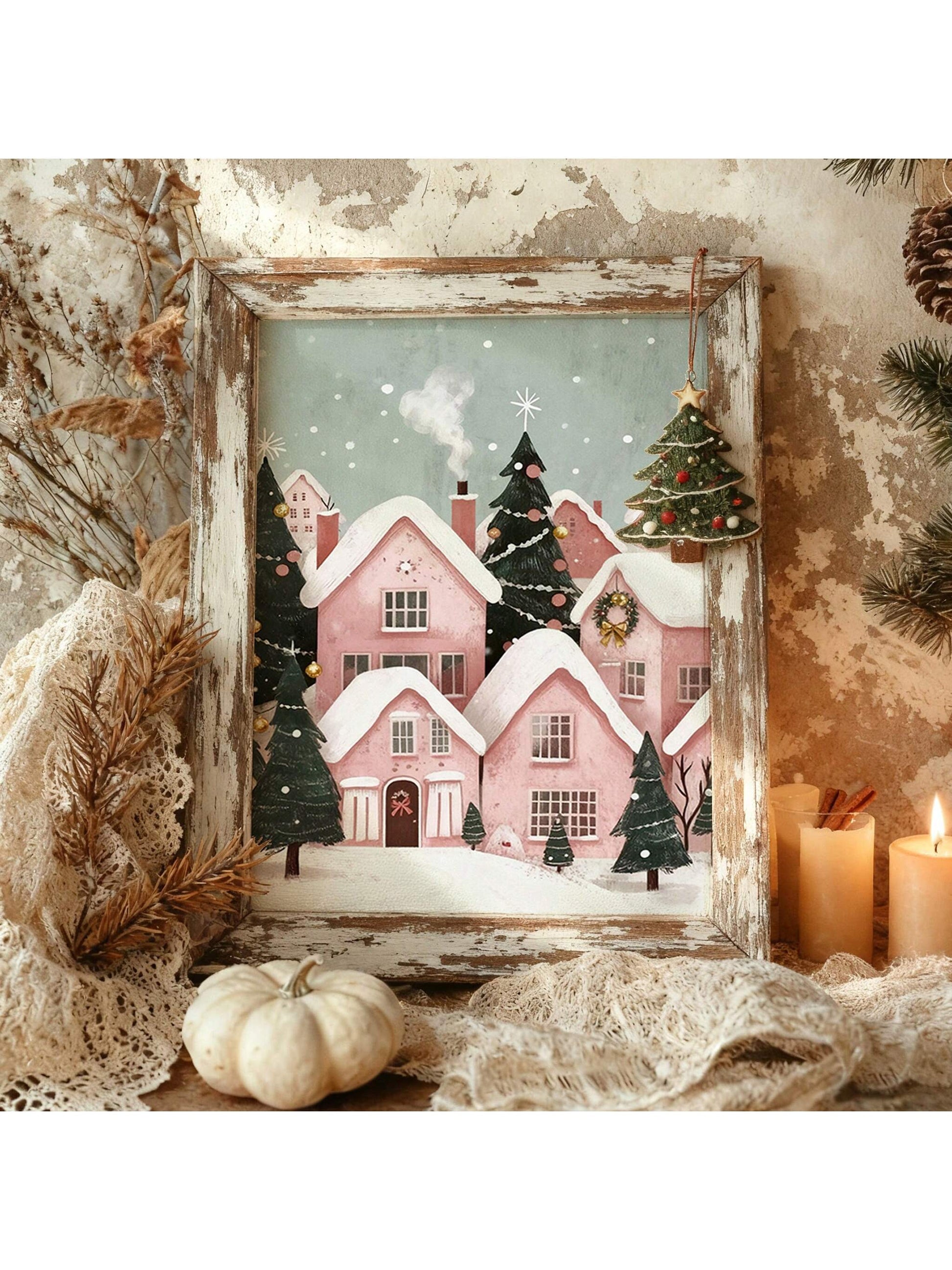 Bring a touch of playful charm to your holiday space with this Whimsical Pink Winter Village printable wall art. Featuring cozy cottages dusted in pink snow, it creates a festive, joyful vibe that brightens up any room. Perfect for spreading holiday cheer, this printable lets you easily add a unique and cheerful twist to your Christmas decor. Ideal for last-minute decorating or gifting holiday spirit in style!