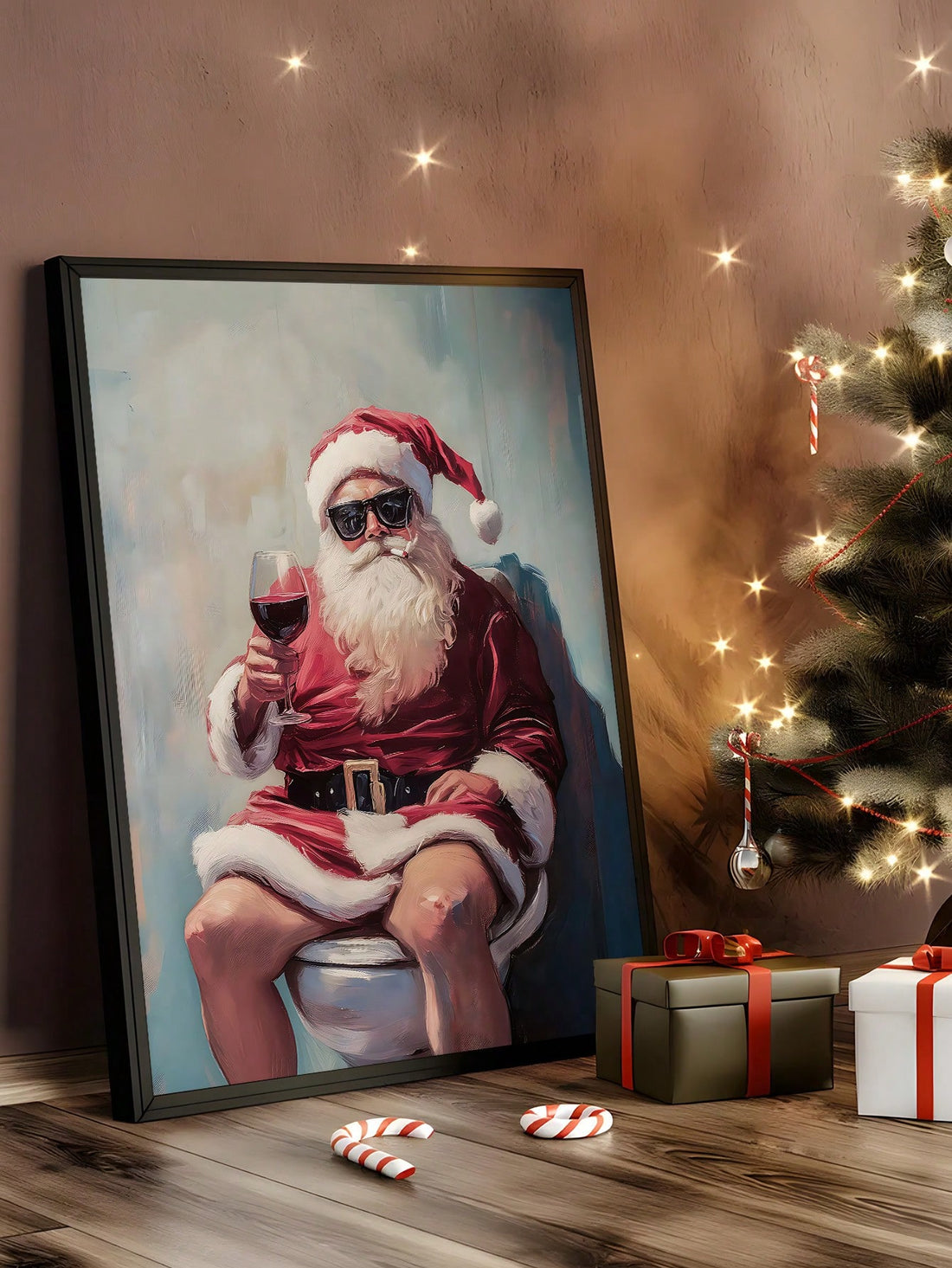 Bring holiday joy to your bathroom with this Whimsical Santa Bathroom Art. Featuring a playful and festive design, it adds a dash of Christmas cheer to any space. Perfect for brightening up your bathroom walls during the holiday season, this charming decoration makes every visit merry and bright.
