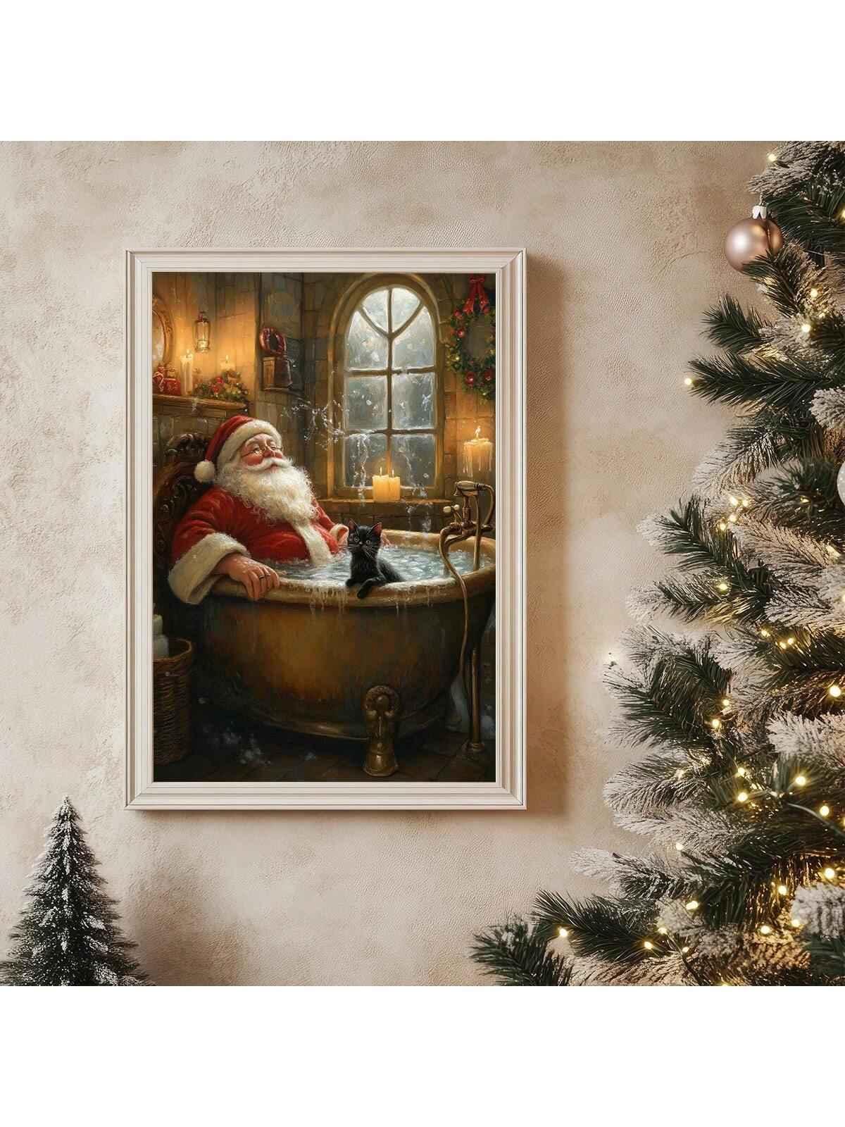 Add a touch of playful holiday cheer with this whimsical canvas featuring Santa Claus and a curious black cat sharing a cozy bathtub moment. Perfect for festive Christmas decor, this charming artwork brings warmth and fun to any room, inviting smiles and seasonal joy all December long.
