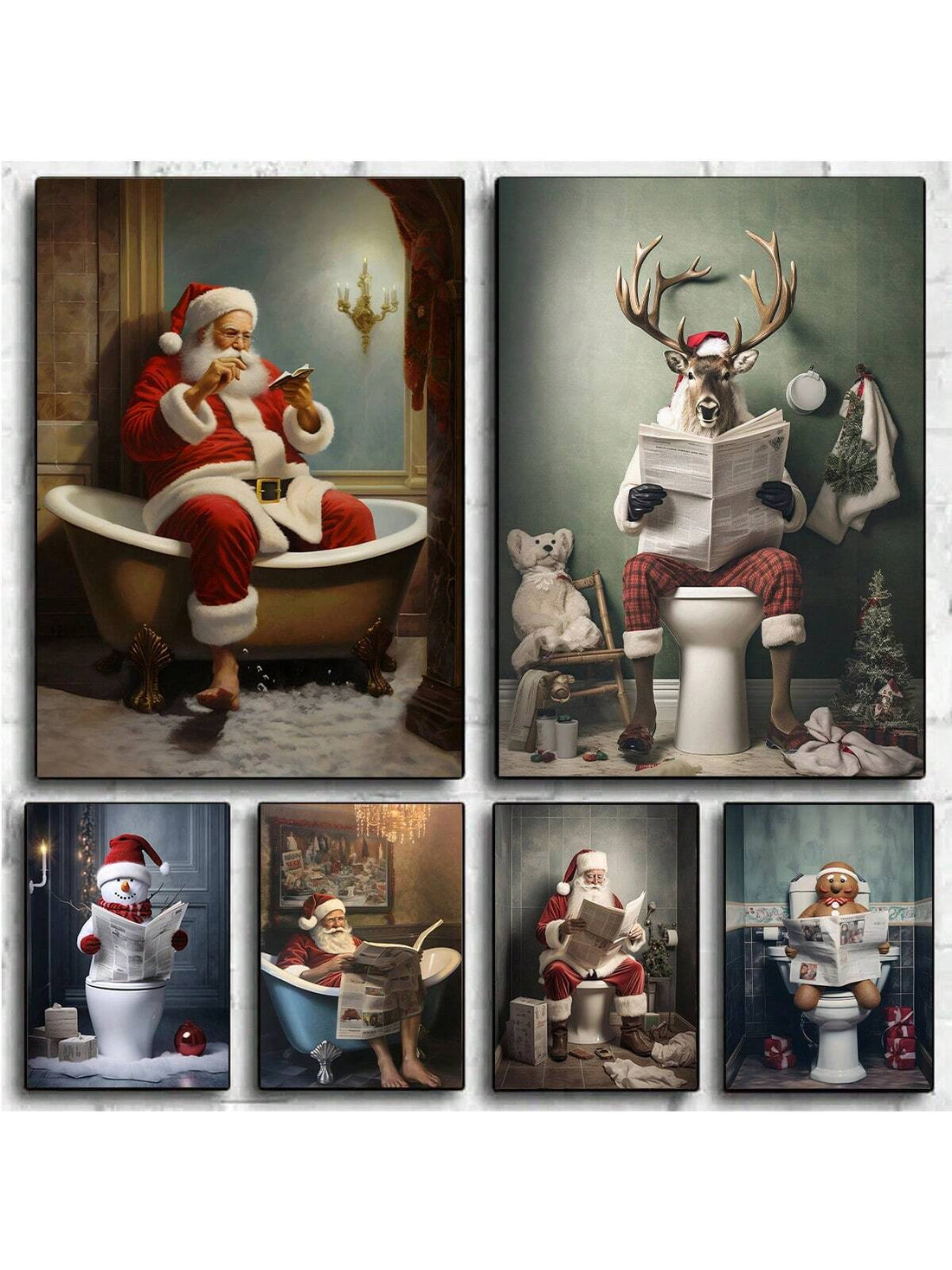 Bring some festive humor to your bathroom with our Whimsical Santa on the Toilet wall art! This fun and quirky piece will add a touch of whimsy and laughter to your holiday decor. Made from high-quality materials, it's sure to be a cheery addition to your home.