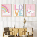 Transform your child's room into a magical wonderland with this enchanting 3-piece unicorn canvas set. Each print features vibrant purple stripes and dreamy pink rainbows that spark imagination and joy. The non-woven fabric construction ensures durability and easy hanging, making it perfect for kids' bedrooms, nurseries, or playrooms. Ideal for boys and girls alike, this whimsical collection celebrates creativity and wonder. Whether you're decorating for a birthday, baby shower