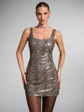 Get ready to stand out in the Wild Chic: Brown Snakeskin Print Mini Dress. This stunning dress features a bold snakeskin print that will turn heads wherever you go. Perfect for a night out, this dress will make you feel confident and stylish. Its mini length adds a touch of flirtiness to your look, making it a must-have in your wardrobe. Elevate your style with this wild and chic dress.
