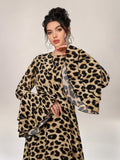 Introducing Wildly Chic: Women's Leopard Print Flared Sleeve Dress. Made with high-quality material, this dress features a trendy leopard print and flared sleeves for a bold and stylish look. Perfect for any occasion, this dress will make you stand out in the crowd. Add a touch of wild to your wardrobe with Wildly Chic.