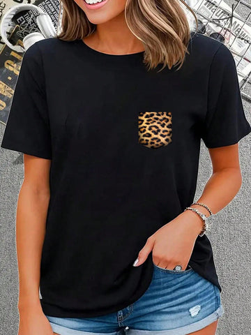 Show off your wild side with our Wildly Stylish: Leopard Print Pocket Tee! This playful and quirky tee is perfect for any animal lover, with its eye-catching leopard print pocket. Add a touch of fun and fashion to your wardrobe with this unique tee.