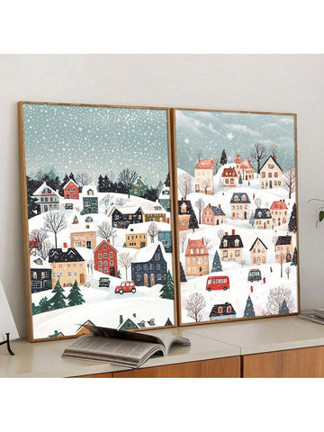 Transform your home into a cozy winter wonderland with Winter Village Bliss, a set of 2 retro snowy landscape posters. These unframed posters will add a touch of nostalgia and warmth to your home decor. Bring the beauty of winter into your space and create a peaceful, inviting atmosphere.