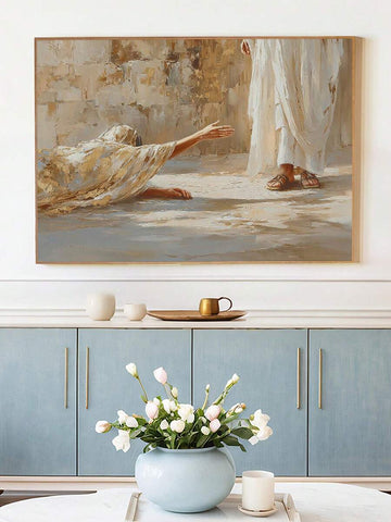 Woman Touching Jesus' Robe Canvas Wall Art, Vintage Christian Healing Religious Print